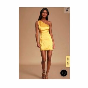 Lulus one shoulder yellow satin dress